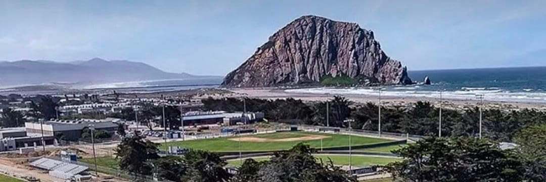 morro bay hs field with morro rock and pacific ocean in background. beautiful backdrop for baseball fields